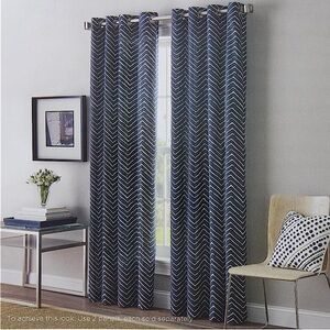 Peri Home Indigo Navy with White Herringbone Grommet Curtain Panel 50”x63”